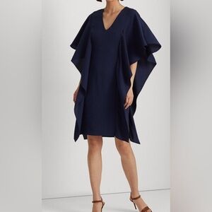 NWT Ralph Lauren Polo Navy Blue Georgette Cocktail Dress Ruffled 6 M $265